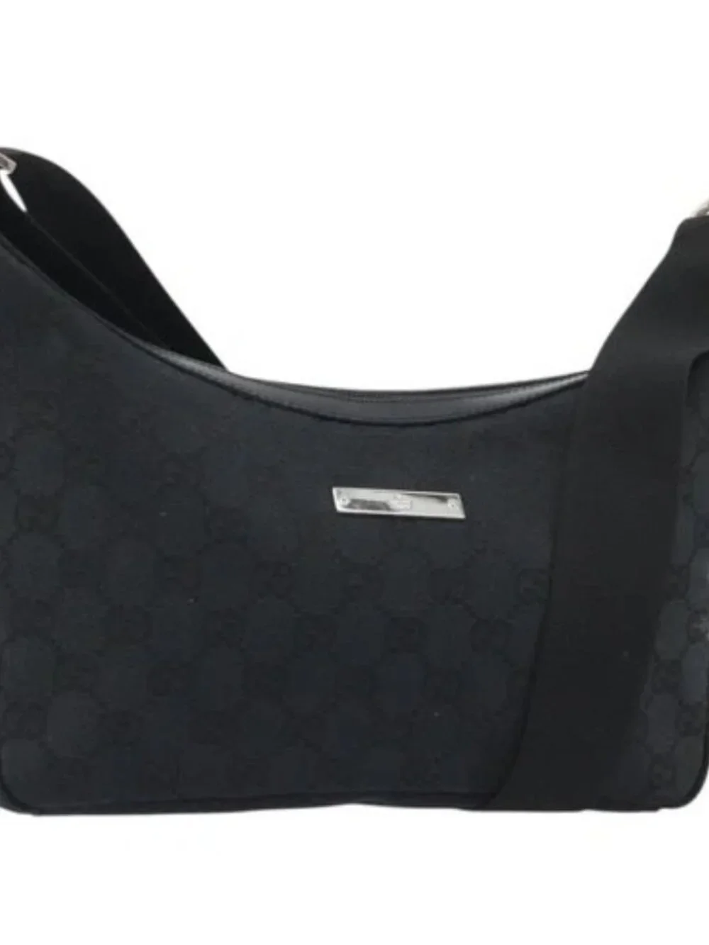 GUCCI GG Canvas Shoulder Bag Black Silver 019 0433 3444 Auth ka4995